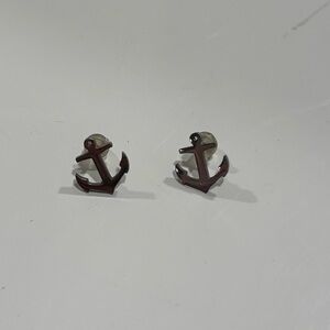 Anchor Stud Earrings - Matte Silver Tone